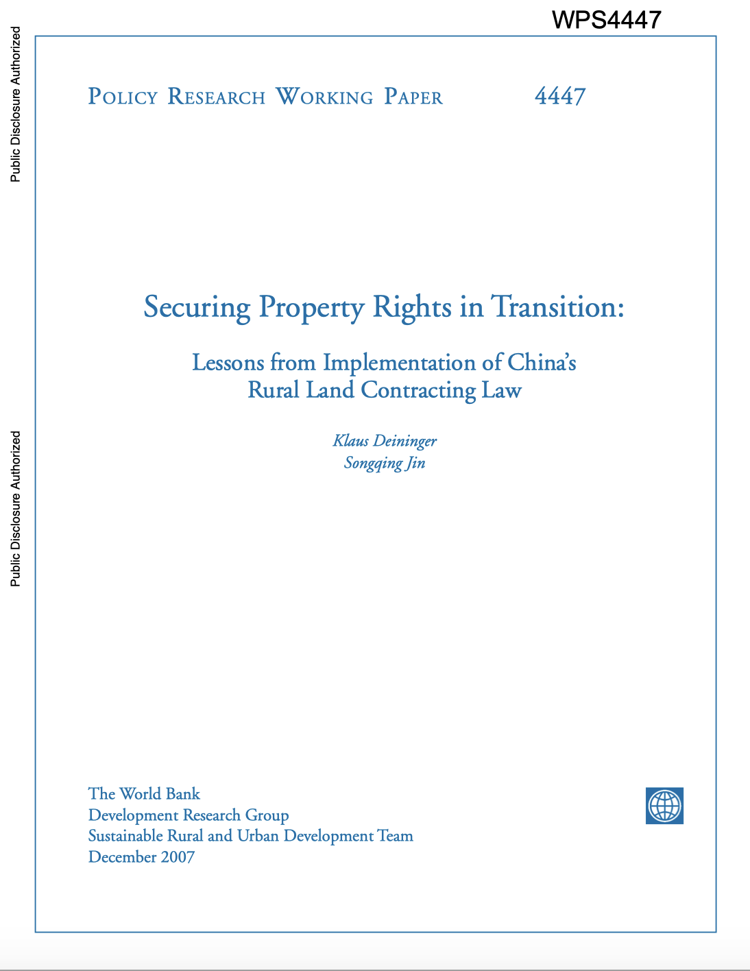 Securing Property Rights In Transition:  Lessons From Implementation Of China’s Rural Land Contracting Law